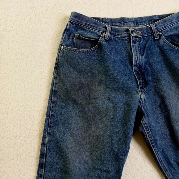 Wrangler Jeans Mens 36 x 32 Relaxed Fit‎ Blue Denim Casual Stained - Picture 3 of 11